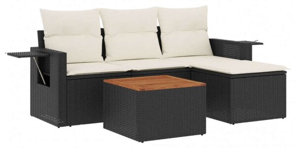 VidaXL 5 részes fekete polyrattan kerti kanapészett párnákkal