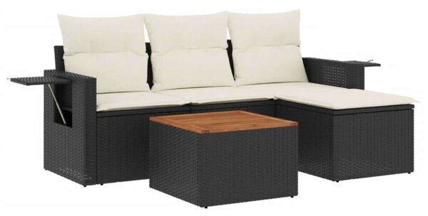VidaXL 5 részes fekete polyrattan kerti kanapészett párnákkal