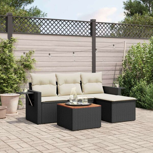 VidaXL 5 részes fekete polyrattan kerti kanapészett párnákkal