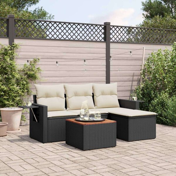VidaXL 5 részes fekete polyrattan kerti kanapészett párnákkal