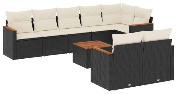 Polyrattan Kerti Ülőgarnitúra - 9 részes - Fekete