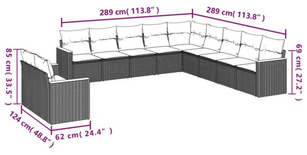 VidaXL Polyrattan Kerti Ülőgarnitúra - 11 részes - Fekete