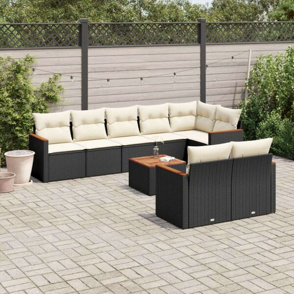 Polyrattan Kerti Ülőgarnitúra - 9 részes - Fekete