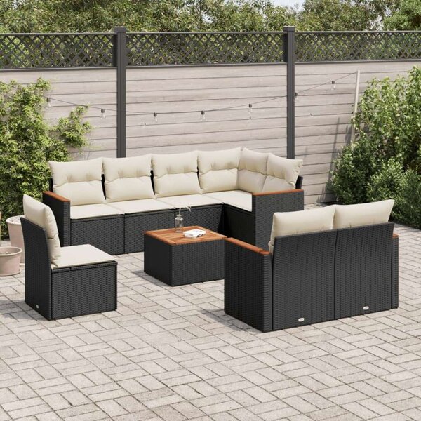 Polyrattan Kerti Ülőgarnitúra - 9 részes - Fekete