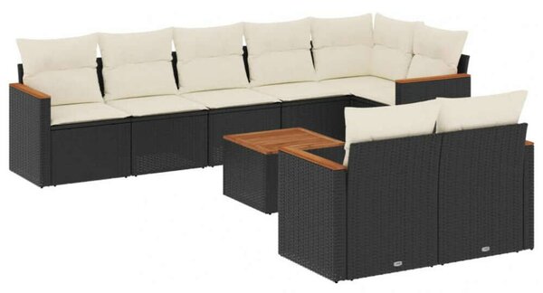 Polyrattan Kerti Ülőgarnitúra - 9 részes - Fekete