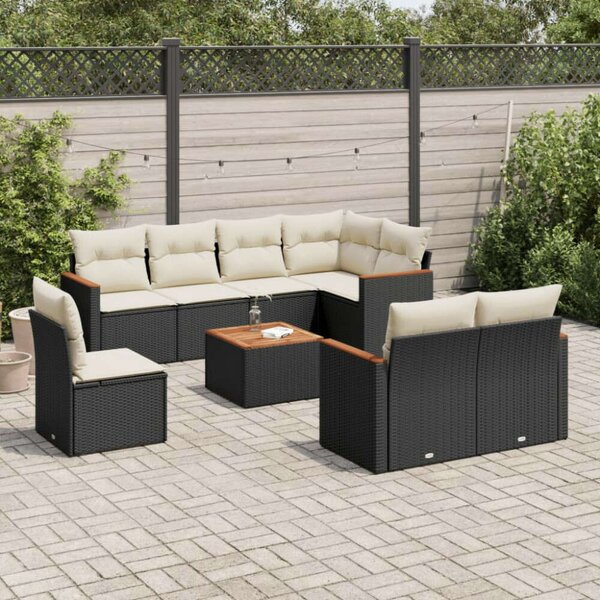 Polyrattan Kerti Ülőgarnitúra - 9 részes - Fekete