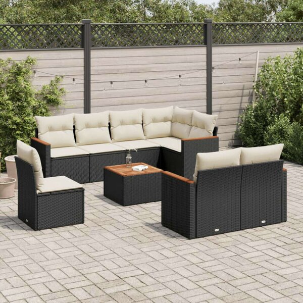 Polyrattan Kerti Ülőgarnitúra - 9 részes - Fekete