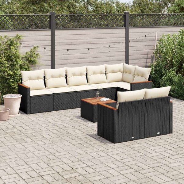 Polyrattan Kerti Ülőgarnitúra - 9 részes - Fekete