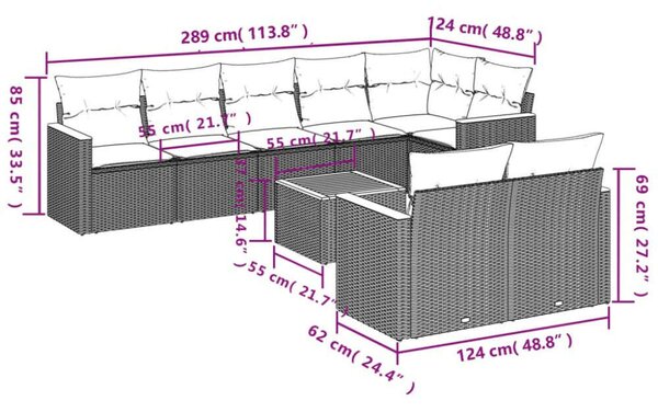 Polyrattan Kerti Ülőgarnitúra - 9 részes - Fekete
