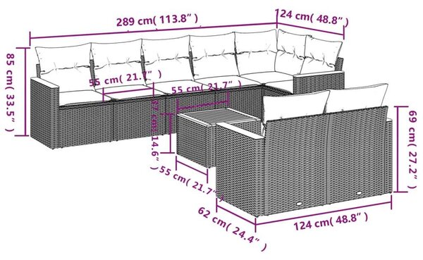 Polyrattan Kerti Ülőgarnitúra - 9 részes - Fekete