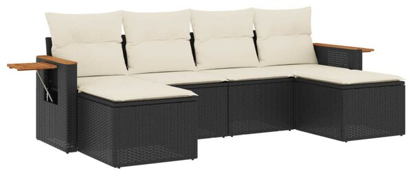 VidaXL 6 részes fekete polyrattan kerti ülőgarnitúra párnákkal