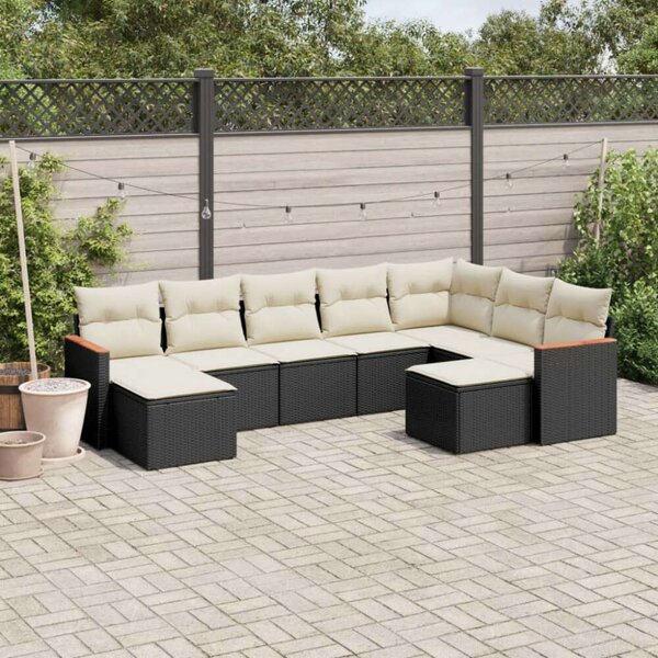 VidaXL Polyrattan Kerti Ülőgarnitúra - 9 részes - Fekete
