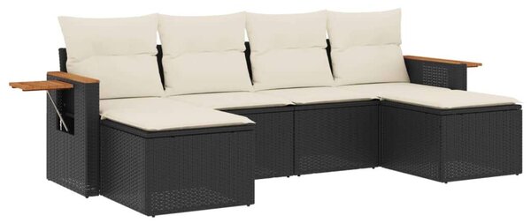 VidaXL 6 részes fekete polyrattan kerti ülőgarnitúra párnákkal