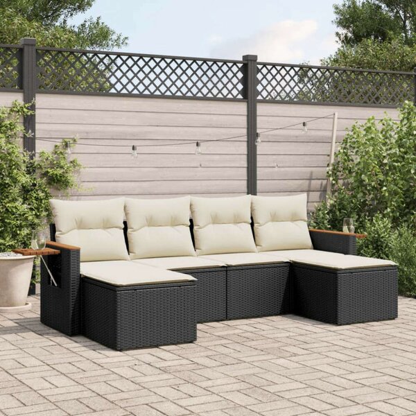 VidaXL 6 részes fekete polyrattan kerti ülőgarnitúra párnákkal