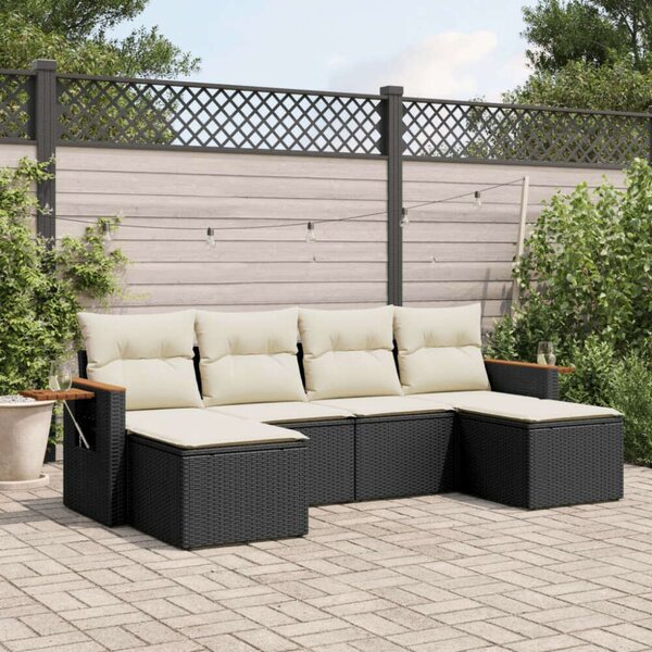 VidaXL 6 részes fekete polyrattan kerti ülőgarnitúra párnákkal
