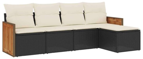 VidaXL 5 részes fekete polyrattan kerti kanapészett párnákkal