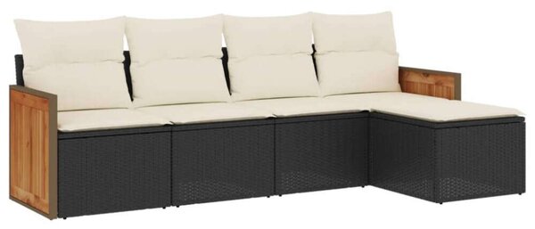VidaXL 5 részes fekete polyrattan kerti kanapészett párnákkal