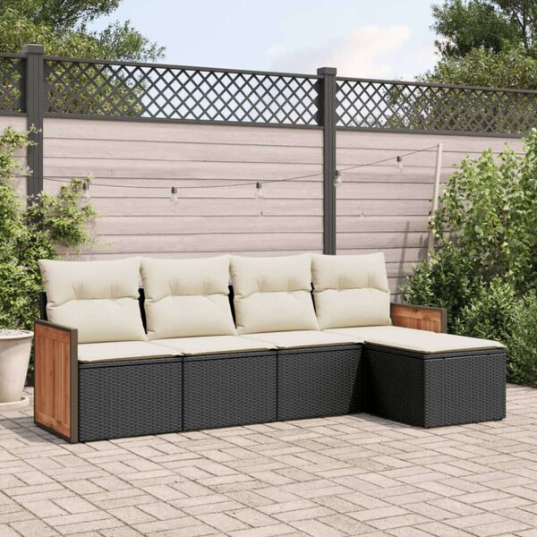 VidaXL 5 részes fekete polyrattan kerti kanapészett párnákkal