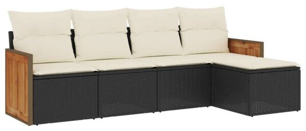 VidaXL 5 részes fekete polyrattan kerti kanapészett párnákkal