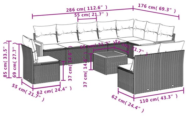 VidaXL Polyrattan Kerti Ülőgarnitúra - 11 részes - Fekete