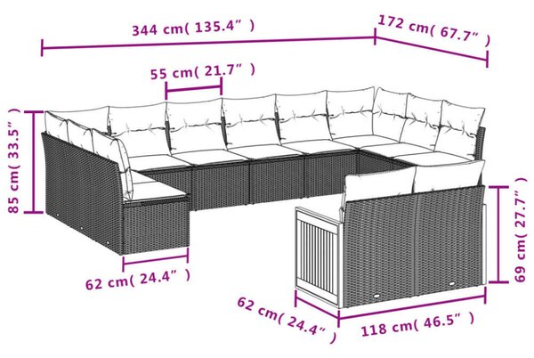 VidaXL Polyrattan Kerti Ülőgarnitúra - 12 részes - Szürke