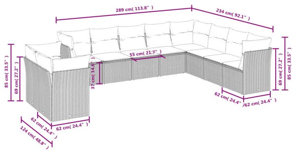 VidaXL Polyrattan Kerti Ülőgarnitúra - 10 részes - Szürke