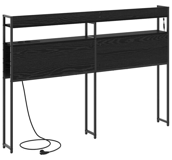 VidaXL Fejtámla LED -es lámpákkal polcokkal Musta tammi 135 cm Faanyag
