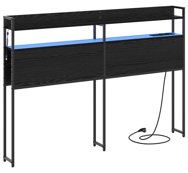 VidaXL Fejtámla LED -es lámpákkal polcokkal Musta tammi 135 cm Faanyag