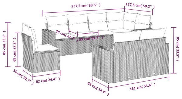 VidaXL Polyrattan Kerti Ülőgarnitúra - Barna - 8 részes