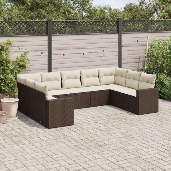 VidaXL U alakú Kerti Garnitúra - 9 részes - Barna Polyrattan