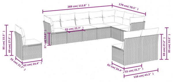 VidaXL Polyrattan Kerti Ülőgarnitúra - 10 részes - Bézs