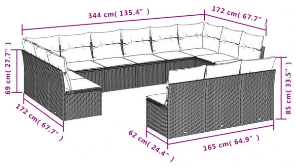 Polyrattan Kerti Ülőgarnitúra - 13 részes - Bézs