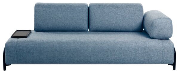 Kék szövet háromüléses kanapé Kave Home Compo kis asztallal 232 cm