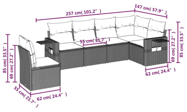 VidaXL Polyrattan Kerti Ülőgarnitúra - 6 részes - Fekete