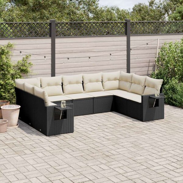 VidaXL Polyrattan Kerti Ülőgarnitúra - 9 részes - Fekete
