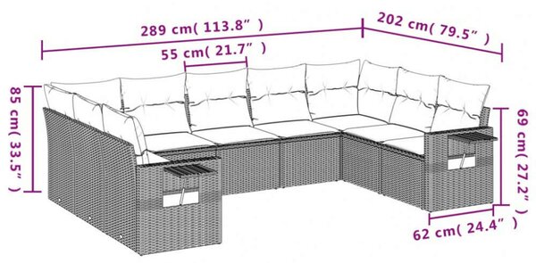 VidaXL Polyrattan Kerti Ülőgarnitúra - 9 részes - Fekete