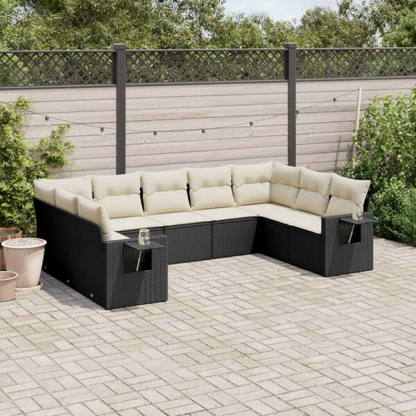 VidaXL Polyrattan Kerti Ülőgarnitúra - 9 részes - Fekete