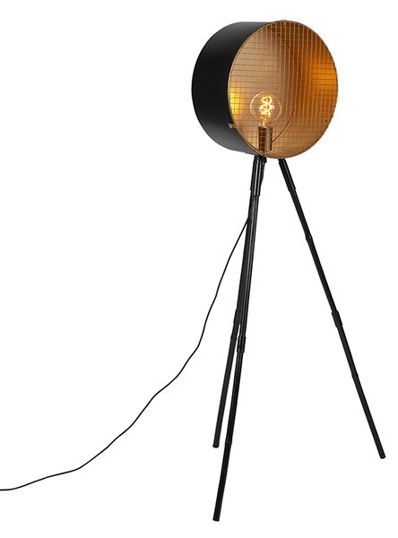 Vintage állólámpa bambusz állványon, fekete arannyal - hordó