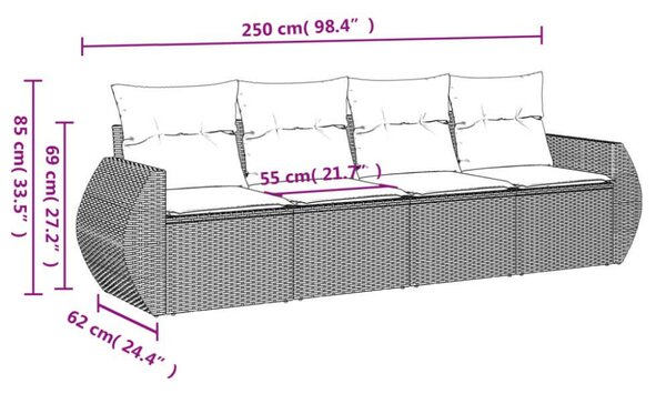 VidaXL 4 részes Kerti Ülőgarnitúra - Fekete Polyrattan