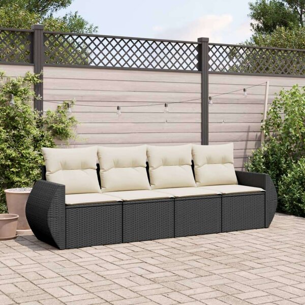 VidaXL 4 részes Kerti Ülőgarnitúra - Fekete Polyrattan