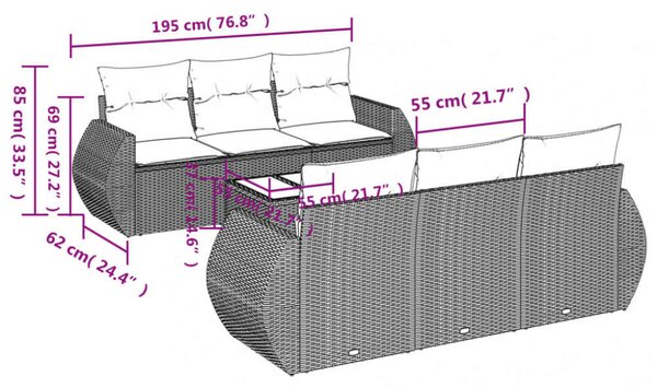 VidaXL Polyrattan Kerti Ülőgarnitúra - 7 részes - Bézs