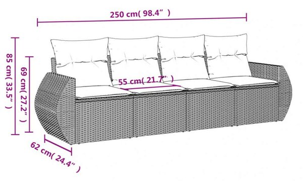 VidaXL 4 részes Kerti Ülőgarnitúra - Fekete Polyrattan