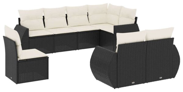 Polyrattan Kerti Ülőgarnitúra - 8 részes - Fekete