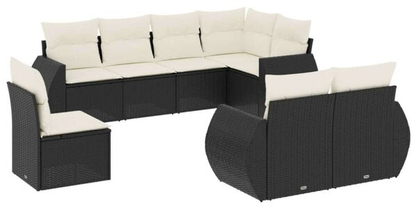 Polyrattan Kerti Ülőgarnitúra - 8 részes - Fekete
