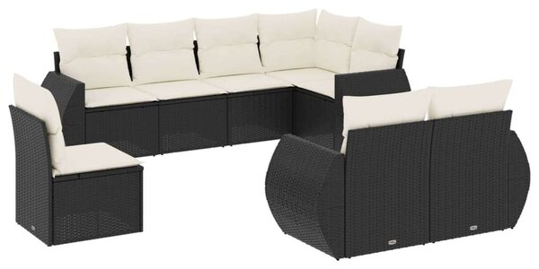 Polyrattan Kerti Ülőgarnitúra - 8 részes - Fekete