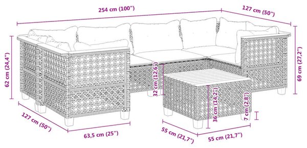VidaXL Polyrattan Kerti Ülőgarnitúra - 7 részes - Szürke