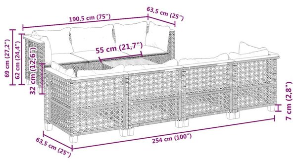 Polyrattan Kerti Ülőgarnitúra - 8 részes - Szürke