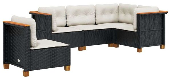 VidaXL 5 részes fekete polyrattan kerti kanapészett párnákkal