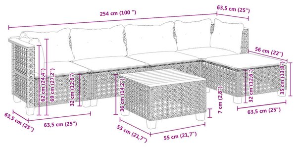 VidaXL Polyrattan Kerti Ülőgarnitúra - 6 részes - Szürke