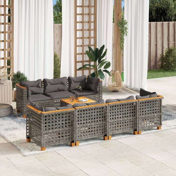 Polyrattan Kerti Ülőgarnitúra - 8 részes - Szürke